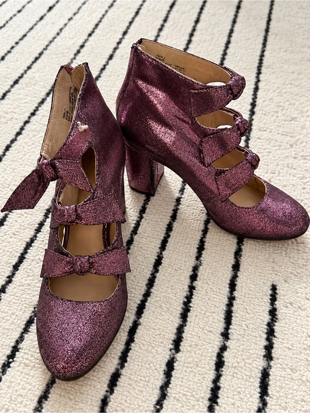 Ava & Aiden Metallic Plum Glitter Mary Jane Block Heels